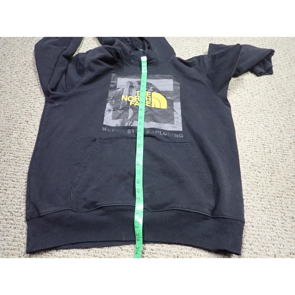 The North Face Hoodie Mens Medium Black Excellent Graphic Pullover Sweatshirt